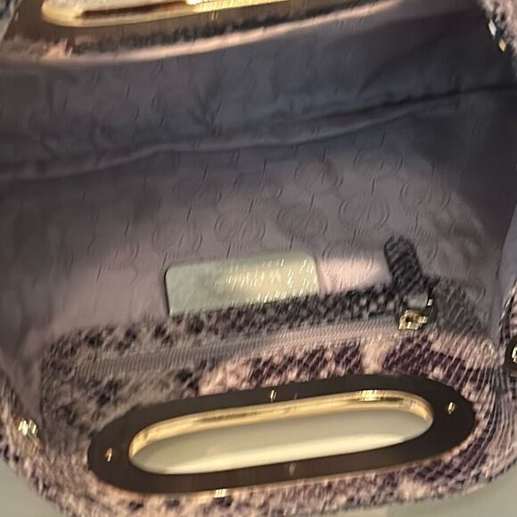 Michael Kors Snakeskin Clutch Bag Beige Brown Animal Print Gold Accent Handle - Picture 4 of 10